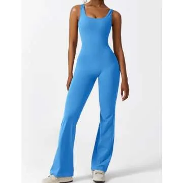 YEOREO Women Sleeveless Flare Jumpsuits Sexy Backless Gym Bodycon Scrunch Butt Yoga Rompers V Back Lizvette Blue X-Large
