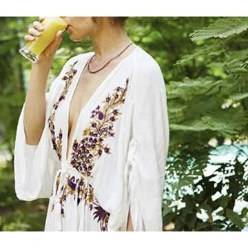 R.Vivimos Boho Floral Embroidered Deep V Neck Dress