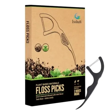 Natural Dental Floss Picks - Vegan Eco-Friendly Charcoal Dental Flossers (100 Count)