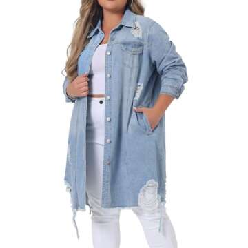 Agnes Orinda Jean Jacket for Women Plus Size Distressed Long Sleeve Oversized Denim Trucker Jackets ...