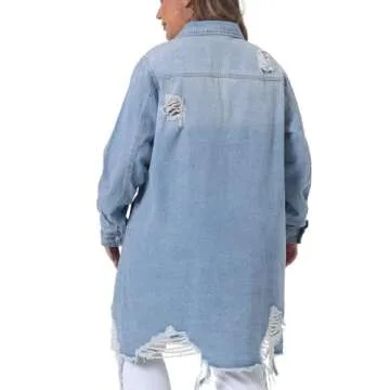 Agnes Orinda Jean Jacket for Women Plus Size Distressed Long Sleeve Oversized Denim Trucker Jackets 3X Light Blue