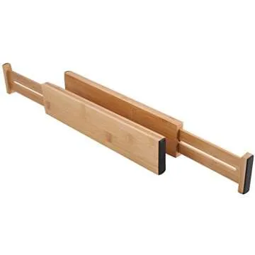 Lawei 4 Pack Bamboo Drawer Dividers - Adjustable Expandable Drawer Organizers for Kitchen, Bathroom & Office