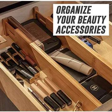 Lawei 4 Pack Bamboo Drawer Dividers - Adjustable Expandable Drawer Organizers for Kitchen, Bathroom & Office