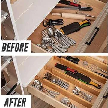 Lawei 4 Pack Bamboo Drawer Dividers - Adjustable Expandable Drawer Organizers for Kitchen, Bathroom & Office