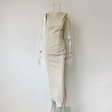 Stylish Faux PU Leather Off-Shoulder Maxi Dress