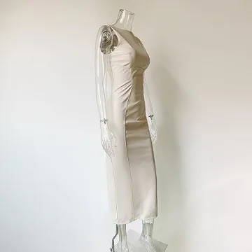 Stylish Faux PU Leather Off-Shoulder Maxi Dress