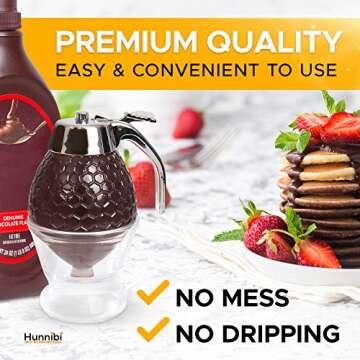 Hunnibi Glass Syrup Dispenser for Pancakes - Honey Dispenser No Drip Glass with Stand, Honey Glass Container, Glass Honey Dispenser, No Drip Honey Dispenser Glass, Syrup Dispenser, Syrup Bottle 8 oz