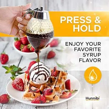 Hunnibi Glass Syrup Dispenser for Pancakes - Honey Dispenser No Drip Glass with Stand, Honey Glass Container, Glass Honey Dispenser, No Drip Honey Dispenser Glass, Syrup Dispenser, Syrup Bottle 8 oz