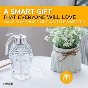 Hunnibi Glass Syrup Dispenser for Pancakes - Honey Dispenser No Drip Glass with Stand, Honey Glass Container, Glass Honey Dispenser, No Drip Honey Dispenser Glass, Syrup Dispenser, Syrup Bottle 8 oz