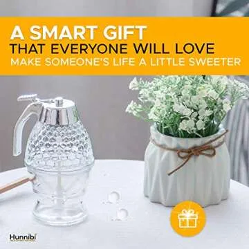 Hunnibi Glass Syrup Dispenser for Pancakes - Honey Dispenser No Drip Glass with Stand, Honey Glass Container, Glass Honey Dispenser, No Drip Honey Dispenser Glass, Syrup Dispenser, Syrup Bottle 8 oz