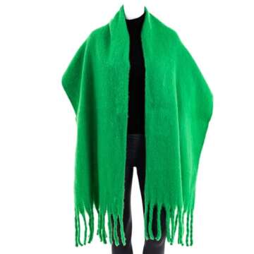 TUSHUSTY Winter Women Chunky Scarf Warm Blanket Big Thick Large Oversized Wrap Colorful Long Solid Scarves Shawl Green