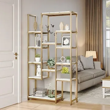 Elegant YITAHOME 6 Tier Gold Bookshelf - Stylish Storage Solution