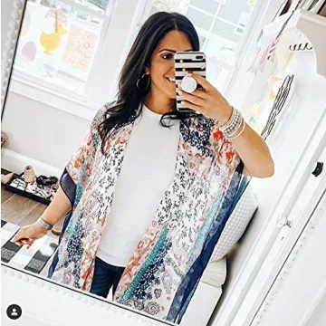 Moss Rose Women Boho Print Kimono Cardigan Loose Cover Up Casual Blouse Tops