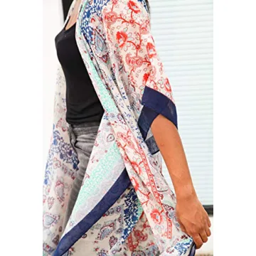 Moss Rose Women Boho Print Kimono Cardigan Loose Cover Up Casual Blouse Tops