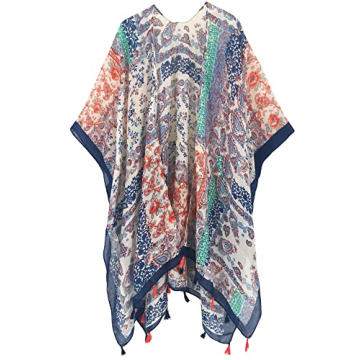 Moss Rose Women Boho Print Kimono Cardigan Loose Cover Up Casual Blouse Tops