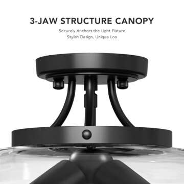 VONLUCE Semi Flush Mount Ceiling Light, 13.8" Ceiling Light Fixture with Clear Glass Shade, E26 Base, 3-Bulb Industrial Ceiling Light for Hallway Entryway Kitchen Bedroom, Matte Black