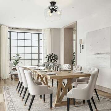 VONLUCE Semi Flush Mount Ceiling Light, 13.8" Ceiling Light Fixture with Clear Glass Shade, E26 Base, 3-Bulb Industrial Ceiling Light for Hallway Entryway Kitchen Bedroom, Matte Black