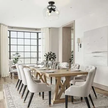 VONLUCE Semi Flush Mount Ceiling Light, 13.8" Ceiling Light Fixture with Clear Glass Shade, E26 Base, 3-Bulb Industrial Ceiling Light for Hallway Entryway Kitchen Bedroom, Matte Black