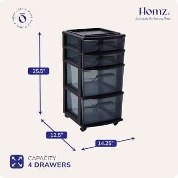 HOMZ 4-Tier Clear Plastic Organizer Cart for Home