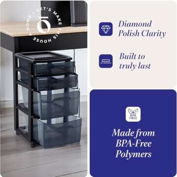 HOMZ 4-Tier Clear Plastic Organizer Cart for Home