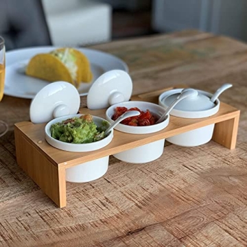 MyGift Condiment Pot Serving Set with Ceramic Bowls and Tray