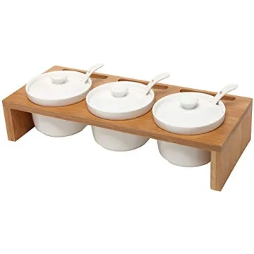 MyGift Condiment Pot Serving Set with Ceramic Bowls and Tray