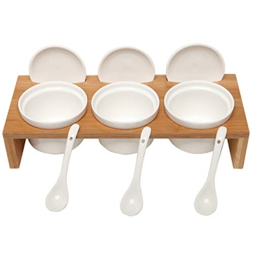 MyGift Condiment Pot Serving Set with Ceramic Bowls and Tray