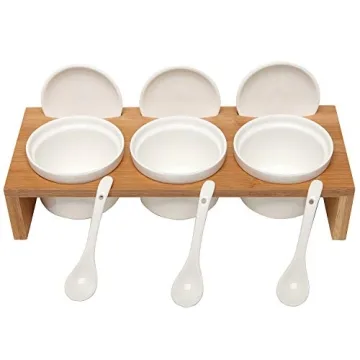 MyGift Condiment Pot Serving Set with Ceramic Bowls and Tray