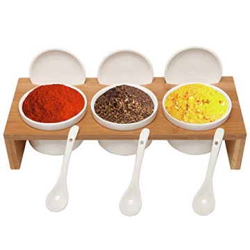 MyGift Condiment Pot Serving Set with Ceramic Bowls and Tray