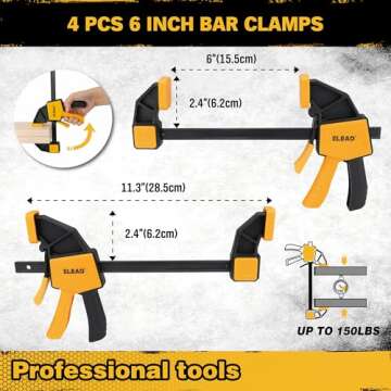 8-Piece Clamps for Woodworking - 4 Pcs 6 inch Bar Clamps, 4 Pcs Heavy Duty Metal Spring Clamps, Bar ...