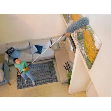 30 Foot High Reach Duster Kit with 7-24 ft Extension Pole // High Ceiling Dusting and Window Cleaning Kit with Telescopic Pole // Window Washer & Squeegee, Cobweb Duster, Fan Blade and Feather Duster