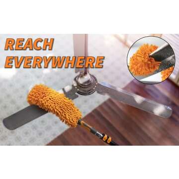 30 Foot High Reach Duster Kit with 7-24 ft Extension Pole // High Ceiling Dusting and Window Cleaning Kit with Telescopic Pole // Window Washer & Squeegee, Cobweb Duster, Fan Blade and Feather Duster