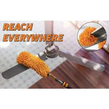 30 Foot High Reach Duster Kit with 7-24 ft Extension Pole // High Ceiling Dusting and Window Cleaning Kit with Telescopic Pole // Window Washer & Squeegee, Cobweb Duster, Fan Blade and Feather Duster