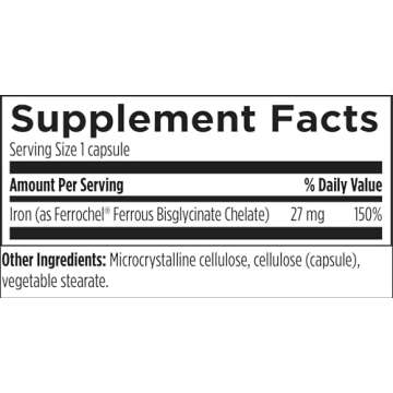 Designs for Health Ferrochel Chelated Iron - Highly-Absorbable Iron Supplement for Women & Men as Ferrous Bisglycinate Chelate - Iron Pills Safe for Pregnant Women & Teens (120 Vegan Iron Capsules)