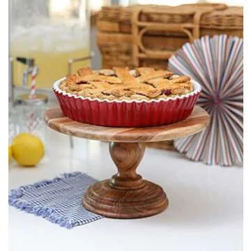 BlackRidge Home 12 inch Acacia Wood Cake Stand - Rustic Artisan Carved Tall Wooden Pedestal Stand - Ideal Birthday or Rustic Wedding Cake Stand, Cupcake Stand or Farmhouse Rustic Cake Stand for Decor