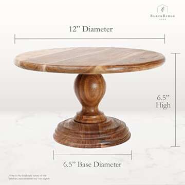 BlackRidge Home 12 inch Acacia Wood Cake Stand - Rustic Artisan Carved Tall Wooden Pedestal Stand - Ideal Birthday or Rustic Wedding Cake Stand, Cupcake Stand or Farmhouse Rustic Cake Stand for Decor