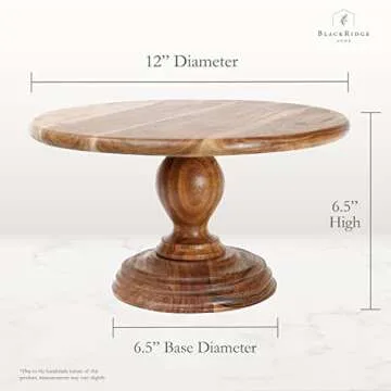 BlackRidge Home 12 inch Acacia Wood Cake Stand - Rustic Artisan Carved Tall Wooden Pedestal Stand - Ideal Birthday or Rustic Wedding Cake Stand, Cupcake Stand or Farmhouse Rustic Cake Stand for Decor