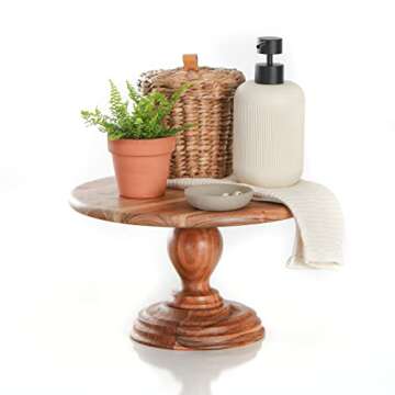 BlackRidge Home 12 inch Acacia Wood Cake Stand - Rustic Artisan Carved Tall Wooden Pedestal Stand - Ideal Birthday or Rustic Wedding Cake Stand, Cupcake Stand or Farmhouse Rustic Cake Stand for Decor