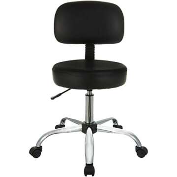 Amazon Basics Multi-Purpose Drafting Spa Bar Stool with Back Cushion and Wheels, Black, 22.72"D x 22.72"W x 37.8"H