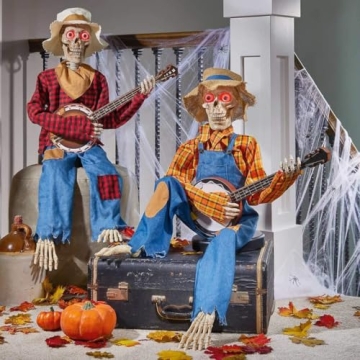 Funny Animated Dueling Banjo Skeletons and Scarecrow Harvest Decor