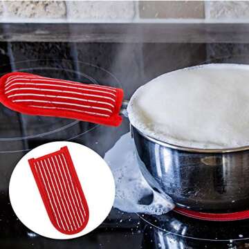 Patelai 4 Pieces Pot Handle Holder Covers Heat Resistant Pan Sleeve Grip Cotton Cast Iron Skillet Ha...