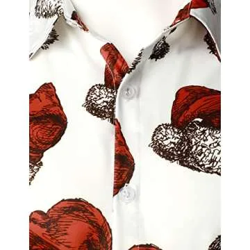 JOGAL Men's Christmas Shirt Santa Claus Party Flamingo Casual Hawaiian Shirts Medium Red White