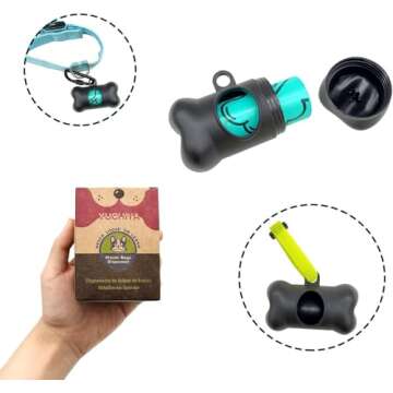 Dog Poop Pickup Bags Holder Dispenser with Standard-Sized Leak-Proof Scented Doggy Waste Bags and Carabiner with Safety Lock&Fastener Never Loose on Leash Lead Again (1 Holder 15 Bags, Black)