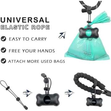 Dog Poop Pickup Bags Holder Dispenser with Standard-Sized Leak-Proof Scented Doggy Waste Bags and Carabiner with Safety Lock&Fastener Never Loose on Leash Lead Again (1 Holder 15 Bags, Black)