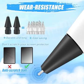 Upgraded Pencil Tips fits for Apple 2nd 1st Gen iPad Pro Pencil,0.78mm No Wear Out Fine Point Precise Control Apple Pen Tip,Longer Tips High Strength Material,Black
