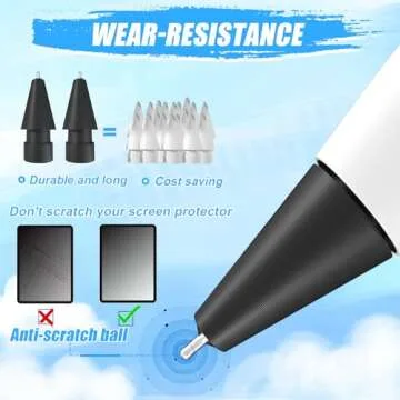 Upgraded Pencil Tips fits for Apple 2nd 1st Gen iPad Pro Pencil,0.78mm No Wear Out Fine Point Precise Control Apple Pen Tip,Longer Tips High Strength Material,Black