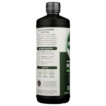 Nutiva Organic MCT Oil, Unflavored, 32 Oz, USDA Organic, Non-GMO, Non-BPA, Whole 30 Approved, Vegan, Gluten-Free & Keto, 14g MCT per Serving & Neutral Flavor for Energy Boost to Coffee, Shakes and Salads