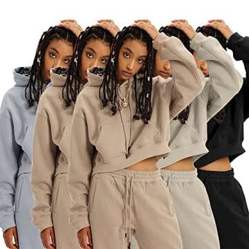 Women's Cropped Hoodie Heavyweight Pullover Sweatshirt Long Sleeve Women's Casual Hoodies Cropped Tops Loose Sweatshirt with Pocket Casual Workout Crop Sweatshirt Tops Black-XL