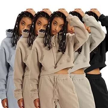 Women's Cropped Hoodie Heavyweight Pullover Sweatshirt Long Sleeve Women's Casual Hoodies Cropped Tops Loose Sweatshirt with Pocket Casual Workout Crop Sweatshirt Tops Black-XL