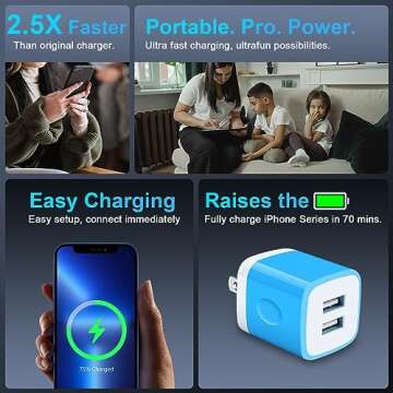 USB Wall Charger 3-Pack Fast Charging Dual Port Adapter